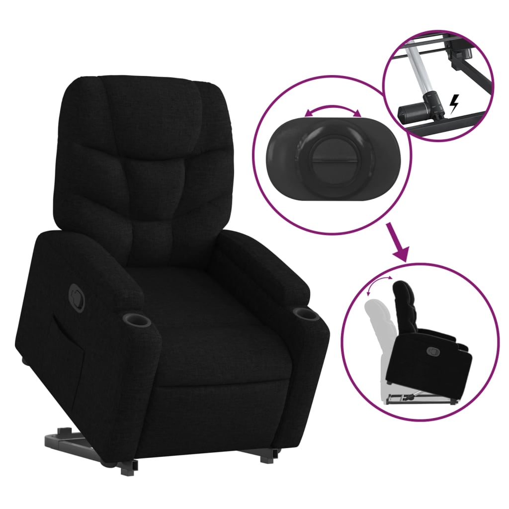 Fauteuil inclinable avec aide à la verticalisation en tissu noir