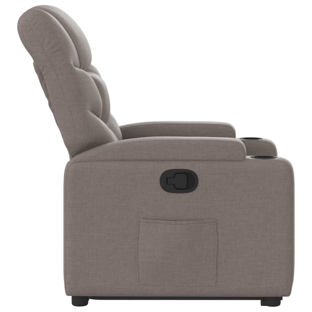 Fauteuil relax avec aide à la verticalisation en tissu taupe