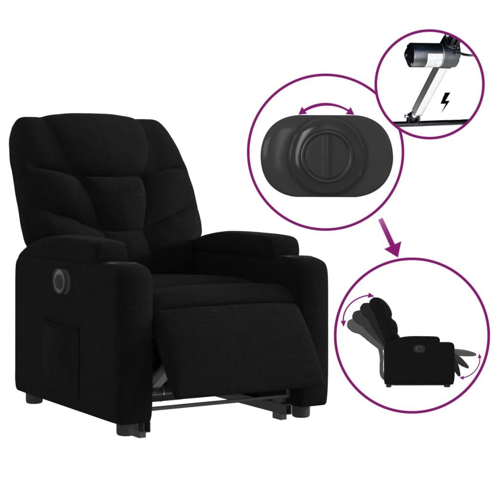 Fauteuil inclinable avec releveur électrique, tissu noir