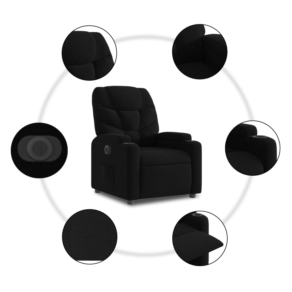 Fauteuil inclinable avec releveur électrique, tissu noir