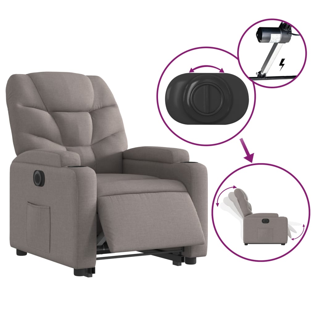 Fauteuil relax avec releveur électrique en tissu taupe