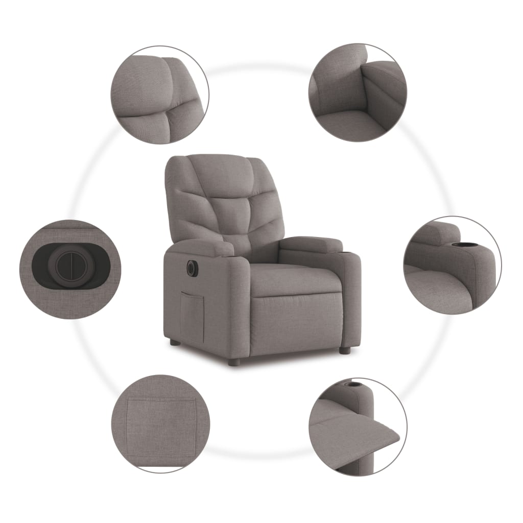 Fauteuil relax avec releveur électrique en tissu taupe