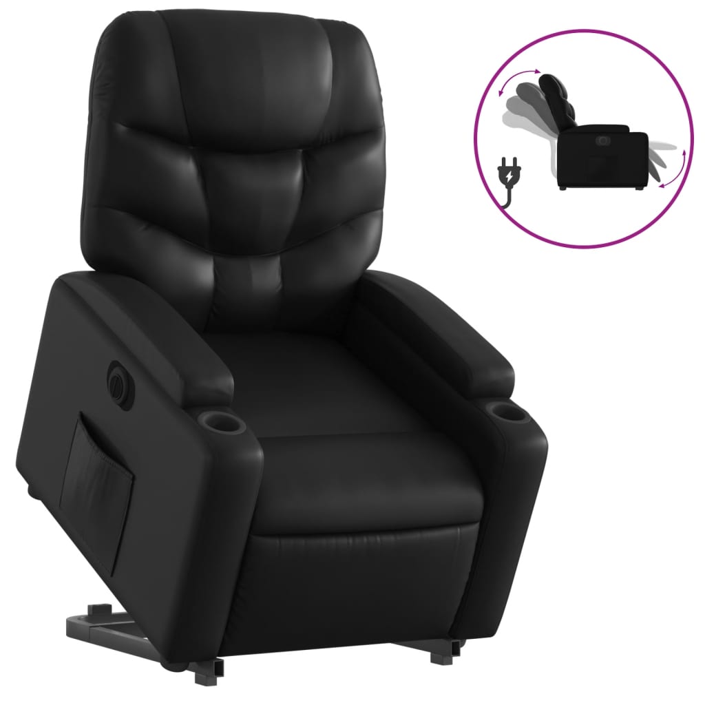 Fauteuil relax avec releveur électrique, noir, simili cuir