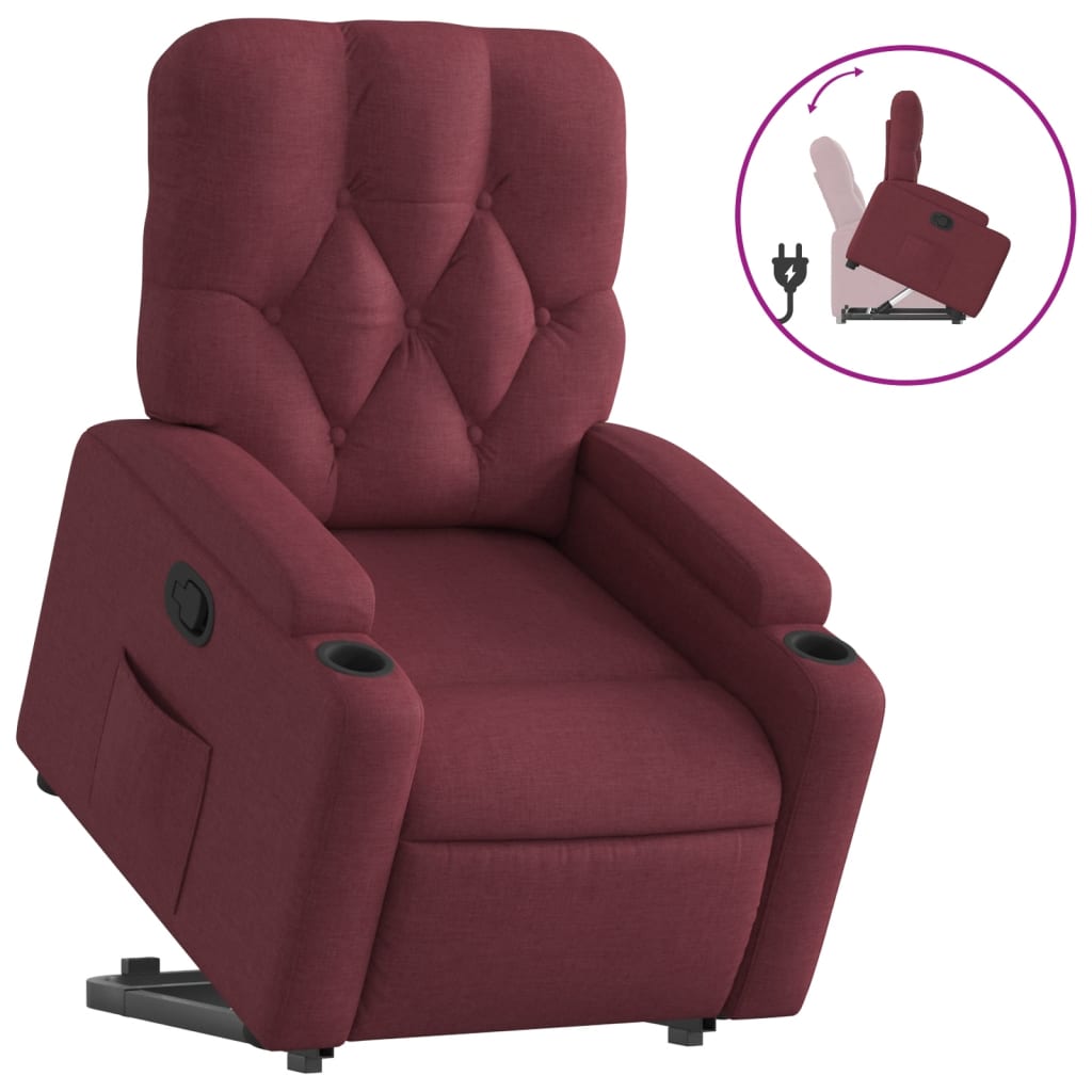 Fauteuil relax avec aide à la verticalisation en tissu rouge vin