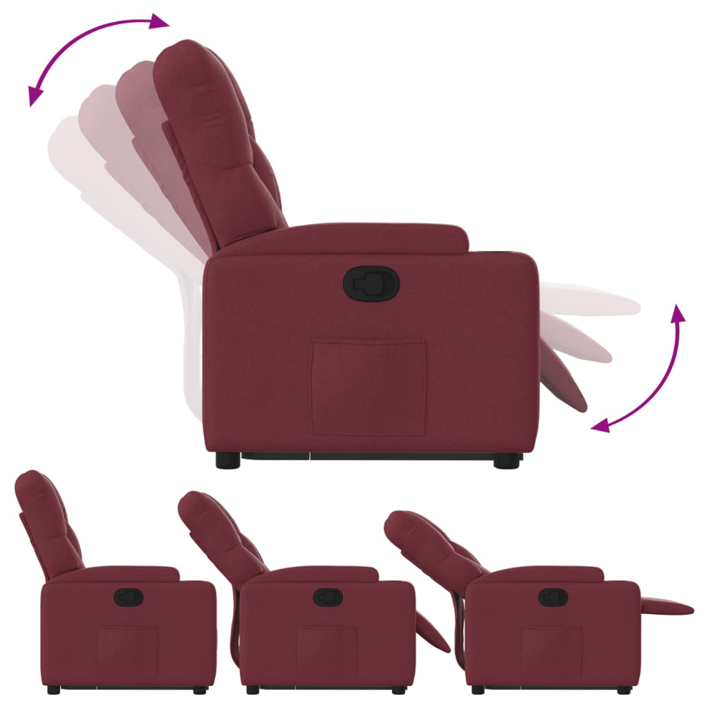 Fauteuil relax avec aide à la verticalisation en tissu rouge vin