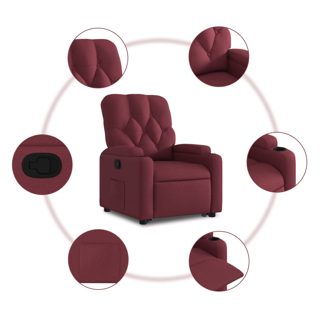 Fauteuil relax avec aide à la verticalisation en tissu rouge vin