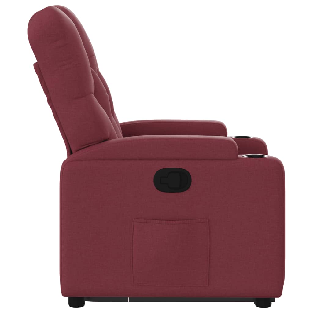 Fauteuil relax avec aide à la verticalisation en tissu rouge vin