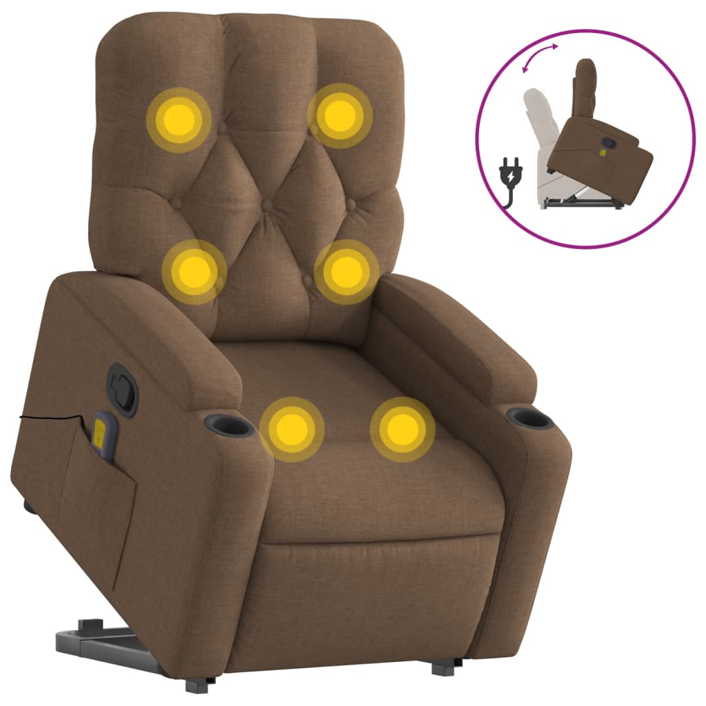 Fauteuil de massage avec aide à la verticalisation en tissu marron