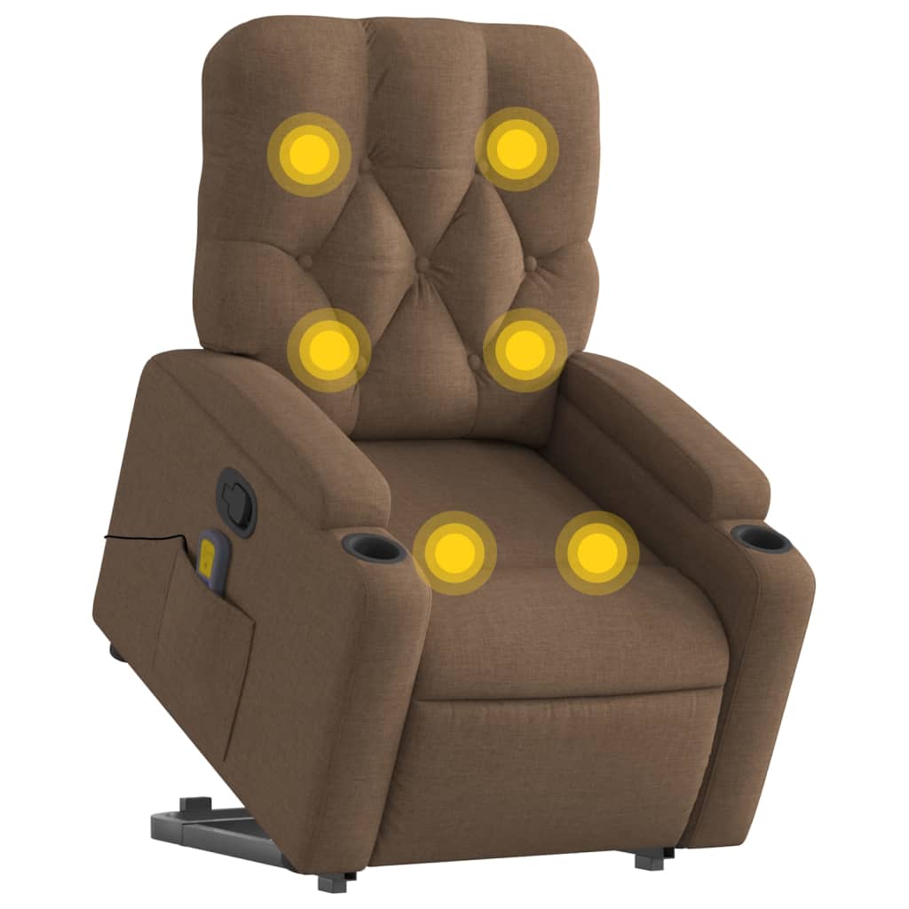Fauteuil de massage avec aide à la verticalisation en tissu marron