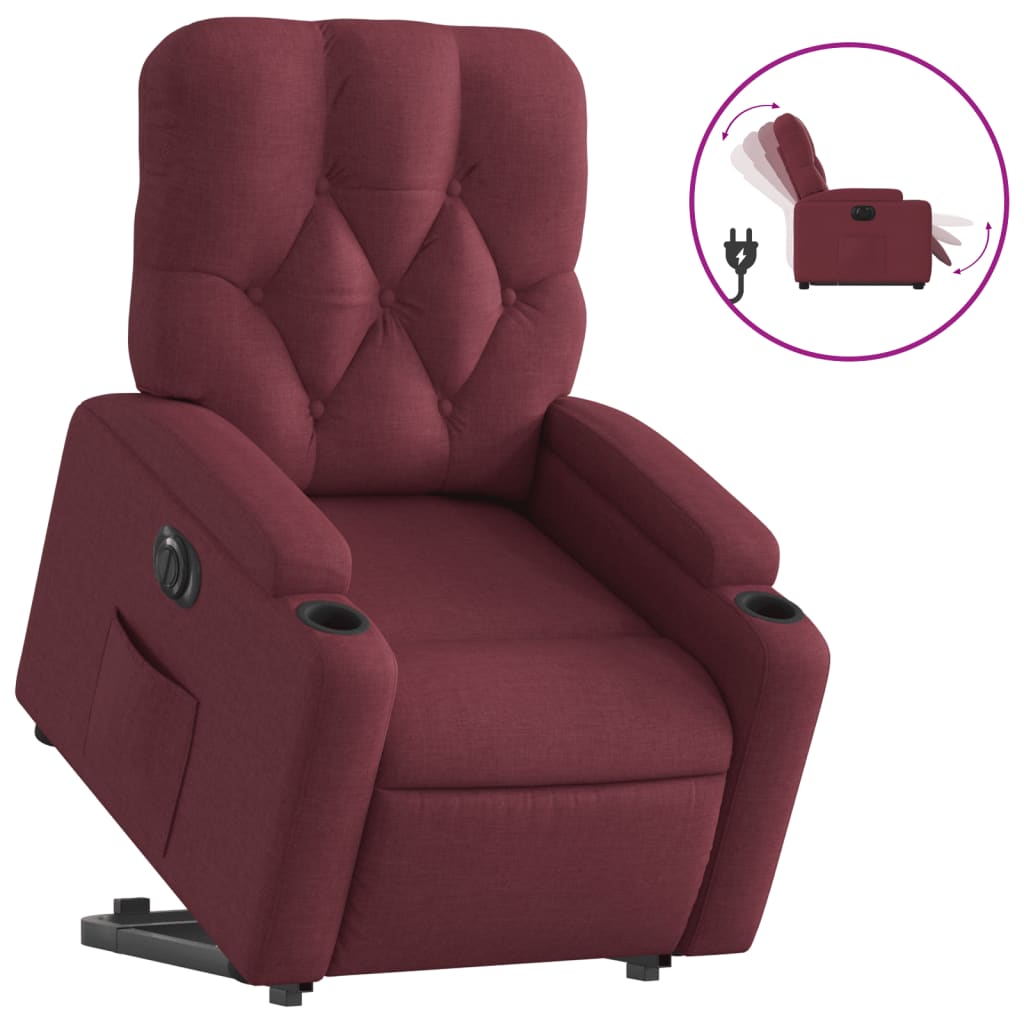 Fauteuil relax avec releveur électrique en tissu rouge vin