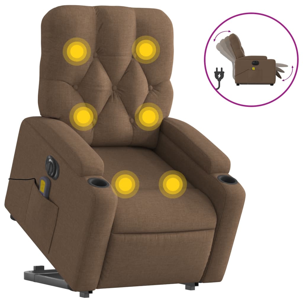 Fauteuil de massage électrique avec aide à la verticalisation en tissu marron