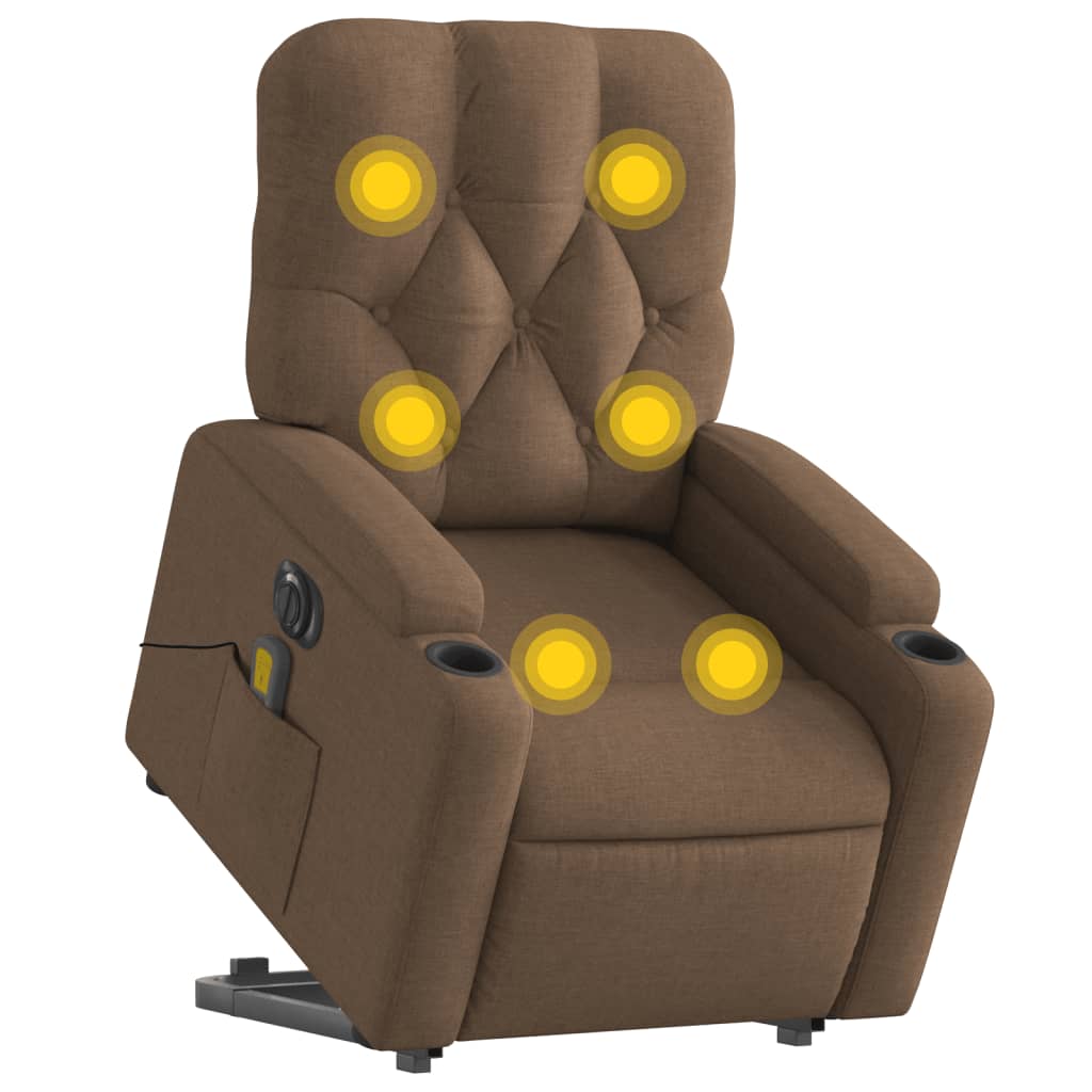 Fauteuil de massage électrique avec aide à la verticalisation en tissu marron