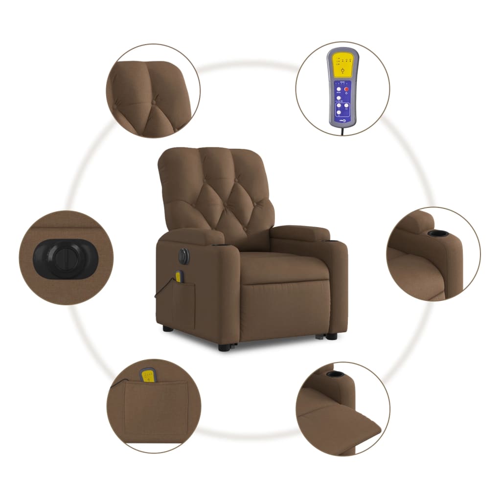 Fauteuil de massage électrique avec aide à la verticalisation en tissu marron