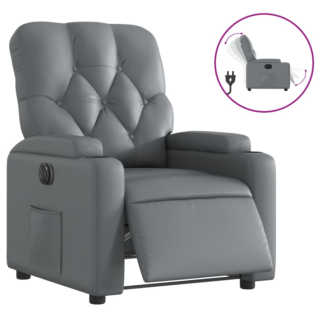 Fauteuil inclinable électrique en similicuir gris
