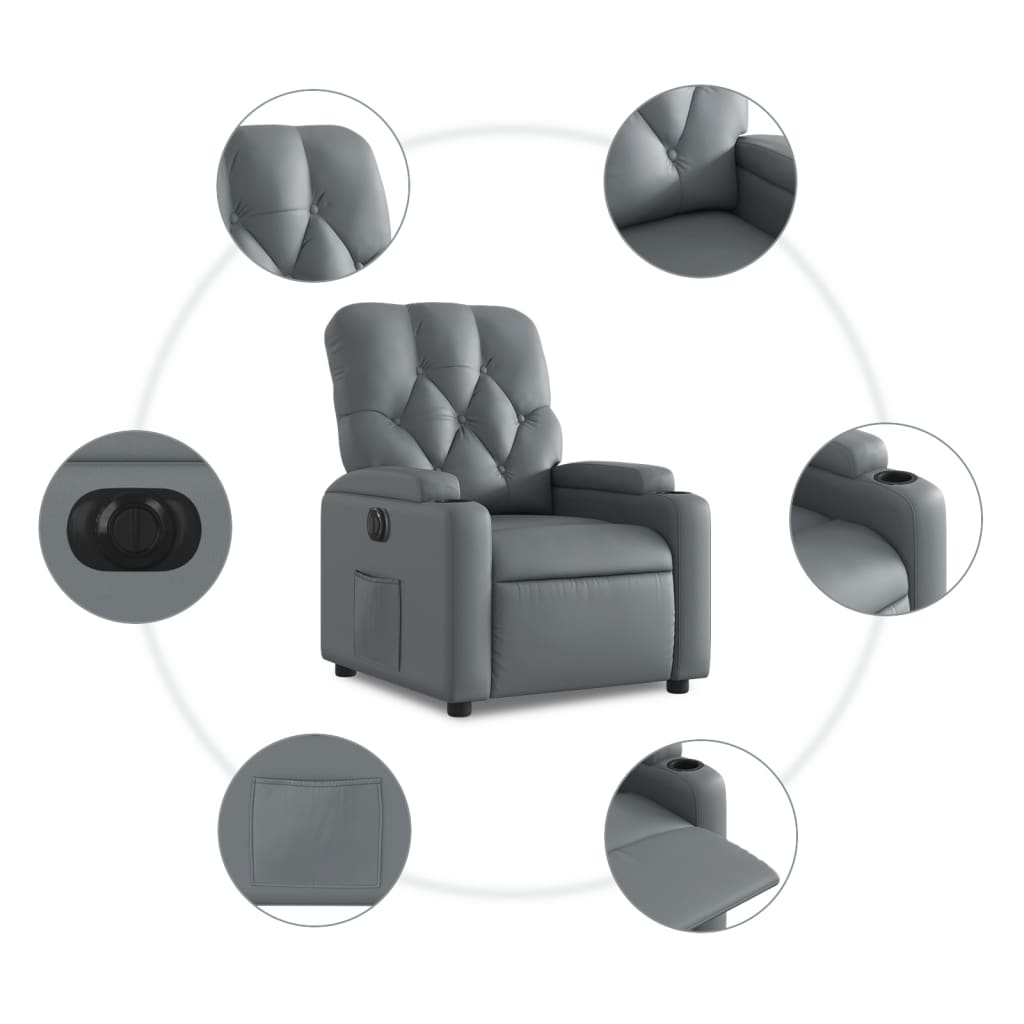 Fauteuil inclinable électrique en similicuir gris