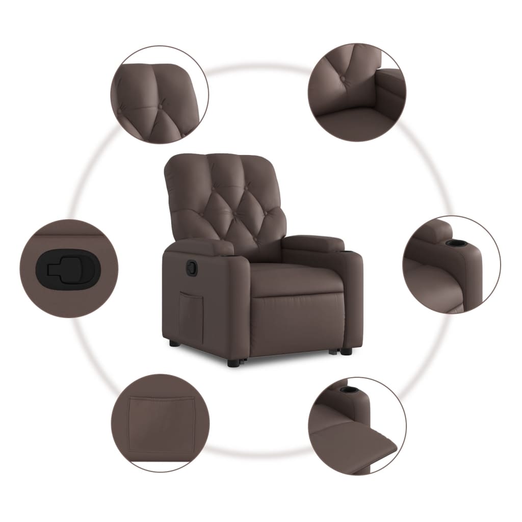 Fauteuil inclinable avec aide à la verticalisation en similicuir marron