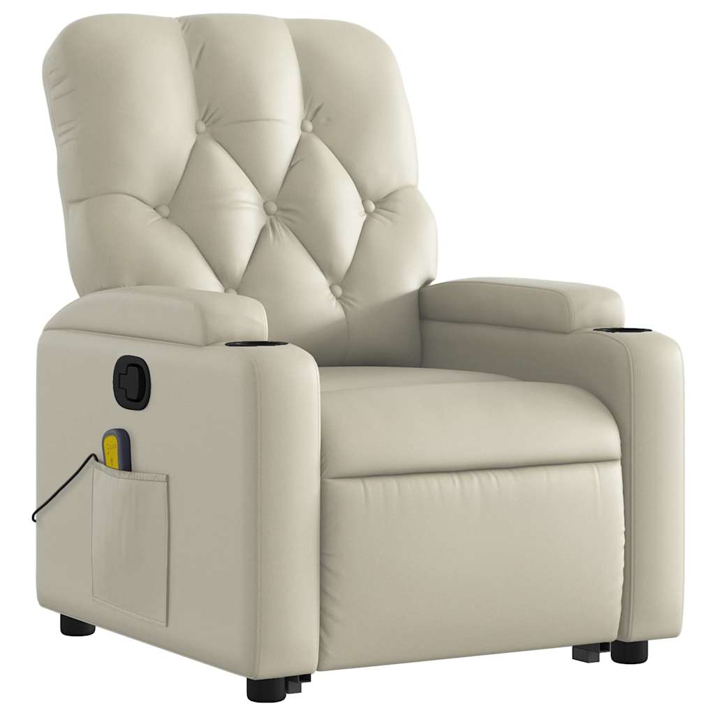 Fauteuil de massage avec aide au verticalisation en cuir artificiel crème