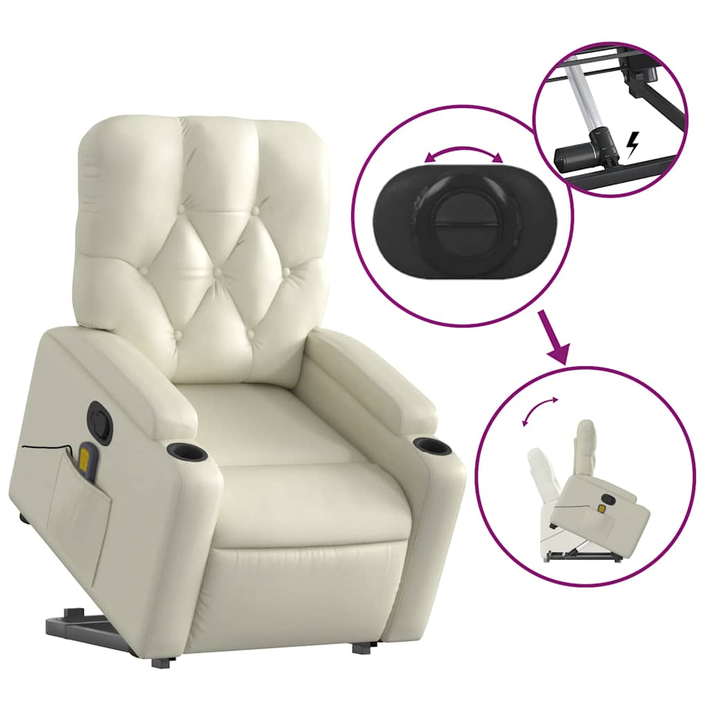 Fauteuil de massage avec aide au verticalisation en cuir artificiel crème
