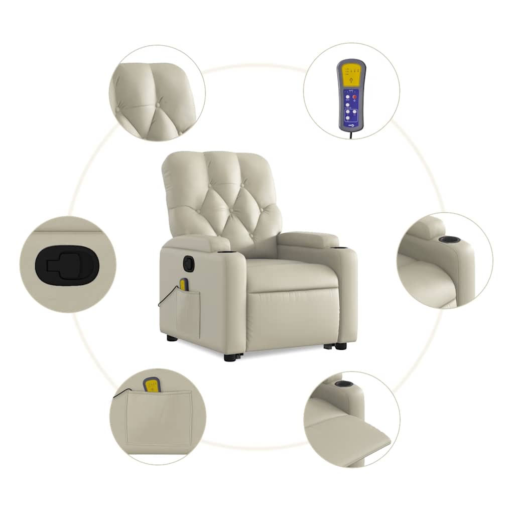 Fauteuil de massage avec aide au verticalisation en cuir artificiel crème