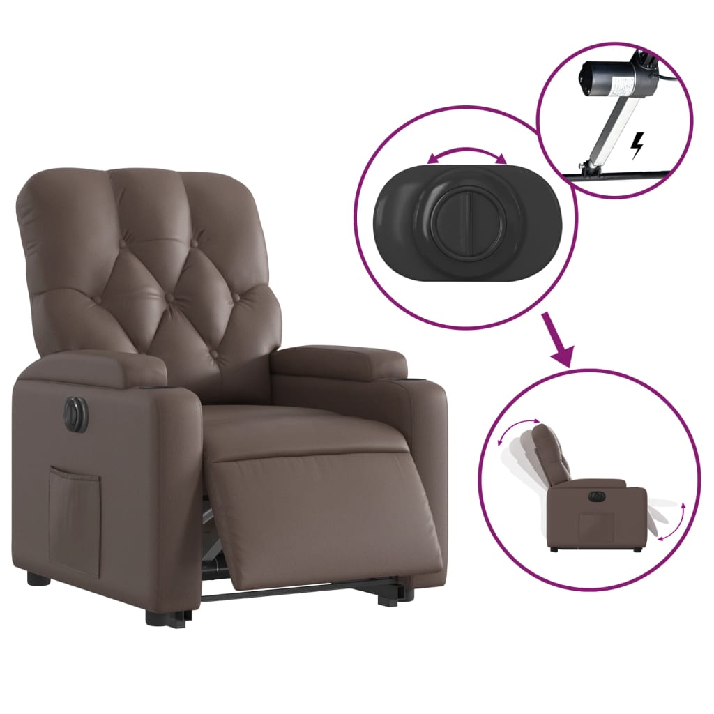 Fauteuil inclinable avec releveur électrique, simili cuir marron