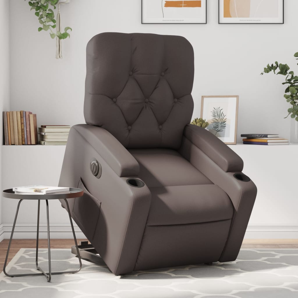 Fauteuil inclinable avec releveur électrique, simili cuir marron