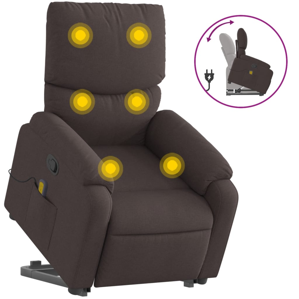 Fauteuil de massage avec aide à la verticalisation en tissu marron foncé