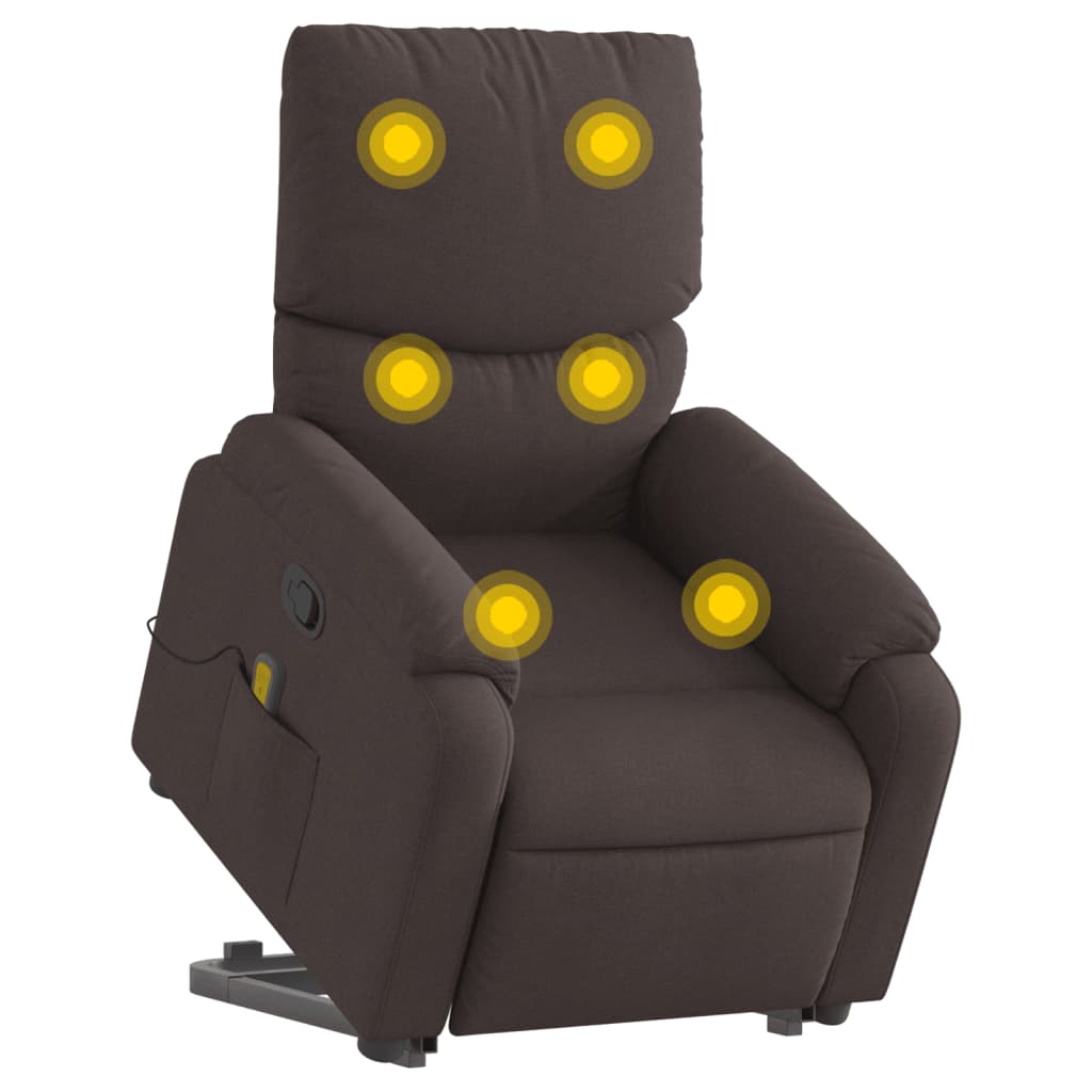 Fauteuil de massage avec aide à la verticalisation en tissu marron foncé