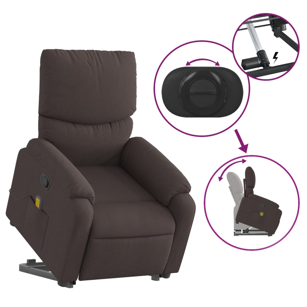 Fauteuil de massage avec aide à la verticalisation en tissu marron foncé