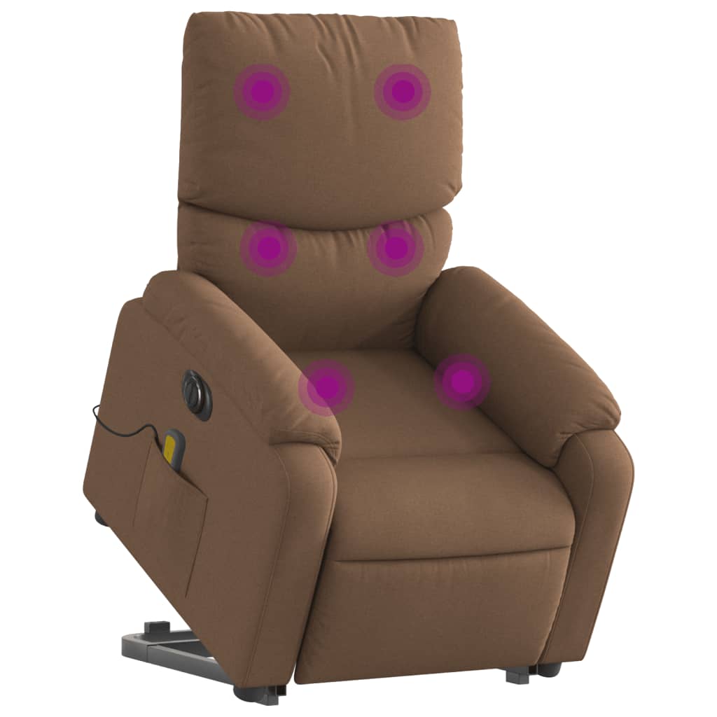 Fauteuil de massage électrique avec aide à la verticalisation en tissu marron