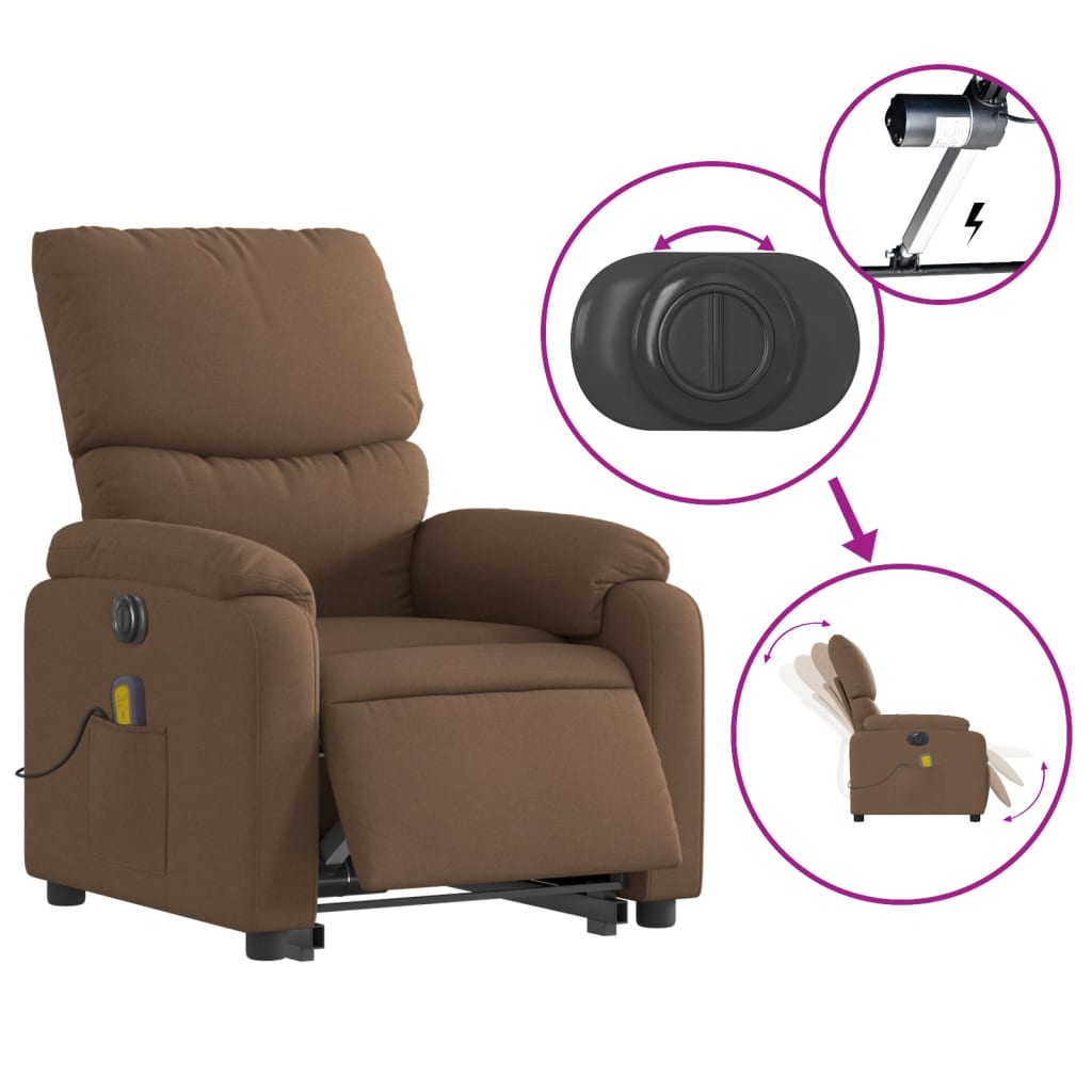 Fauteuil de massage électrique avec aide à la verticalisation en tissu marron