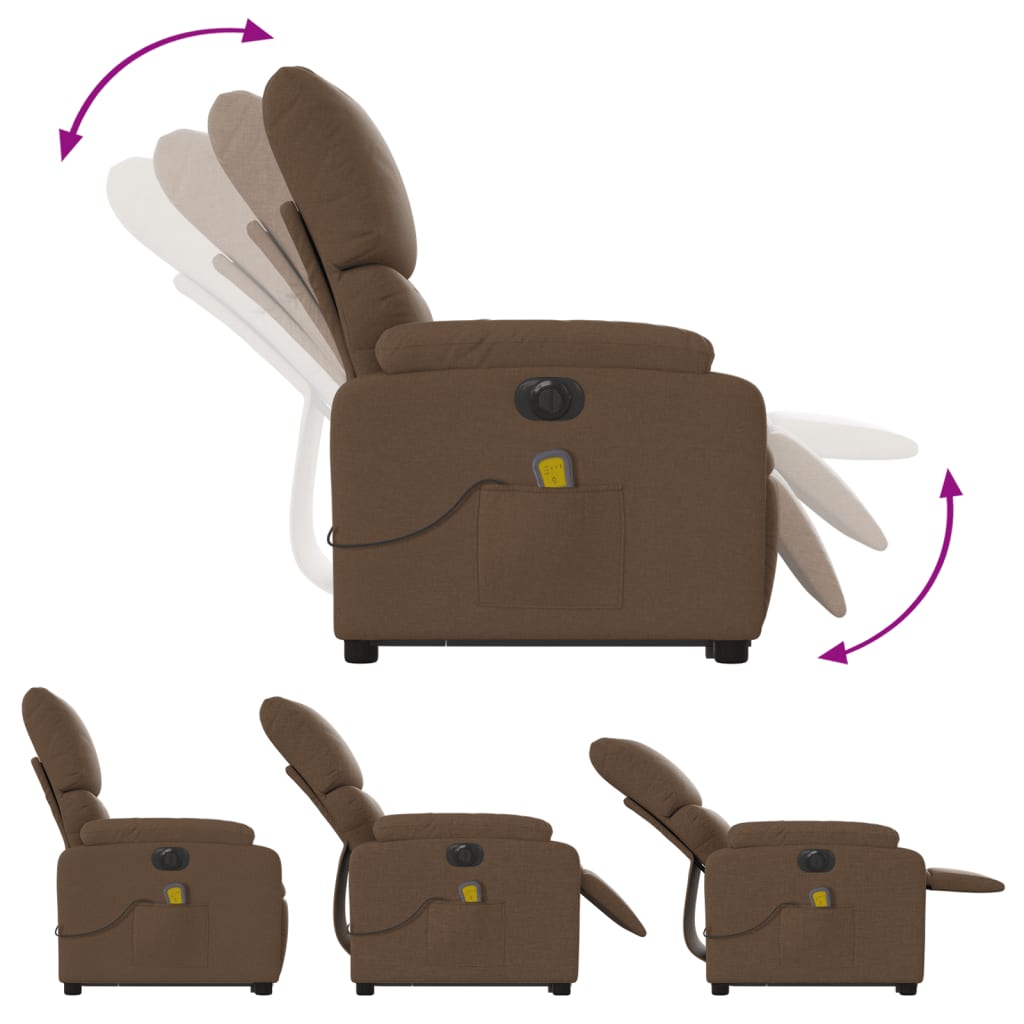 Fauteuil de massage électrique avec aide à la verticalisation en tissu marron