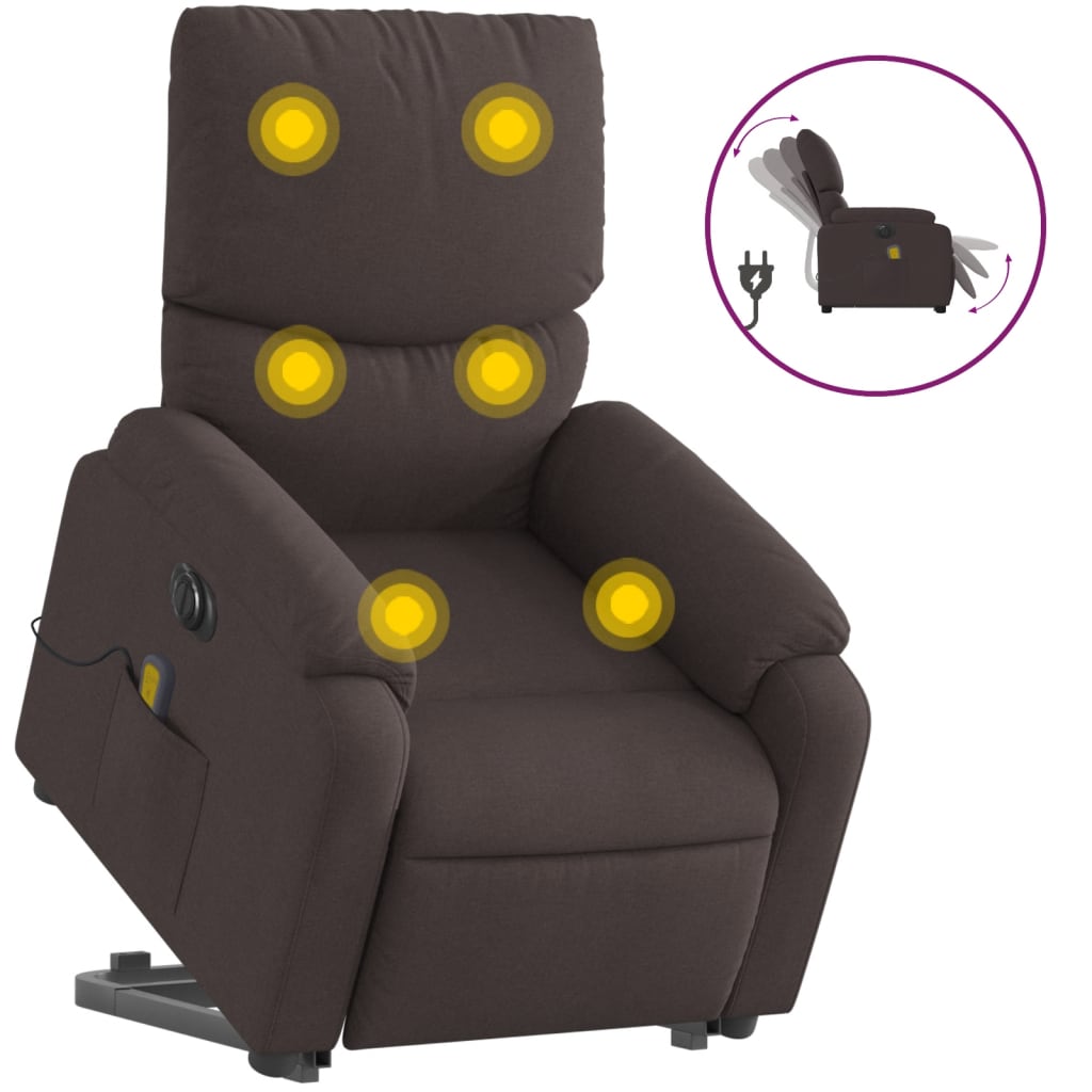 Fauteuil de massage électrique avec aide à la verticalisation, tissu marron foncé