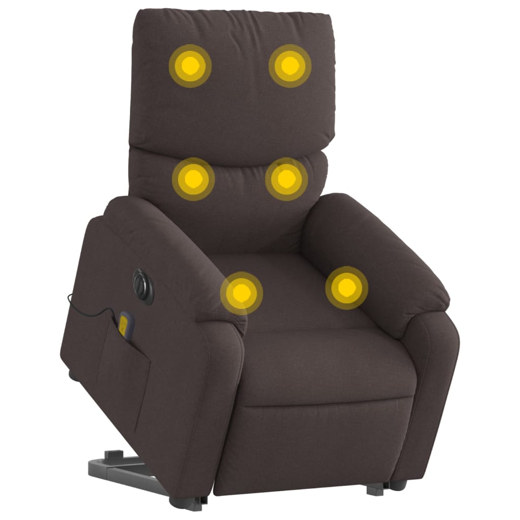 Fauteuil de massage électrique avec aide à la verticalisation, tissu marron foncé