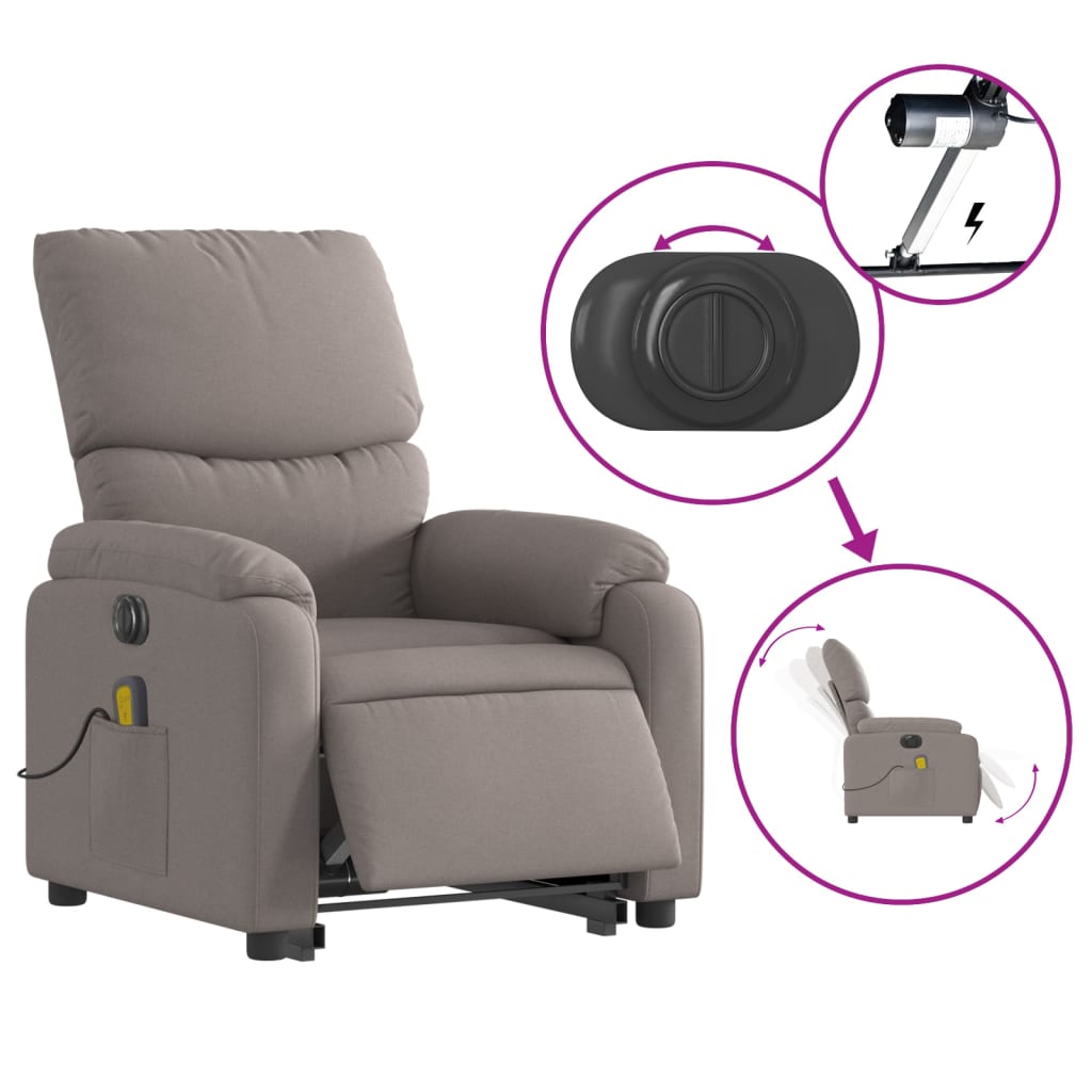Fauteuil de massage électrique avec aide au verticalisation en tissu taupe