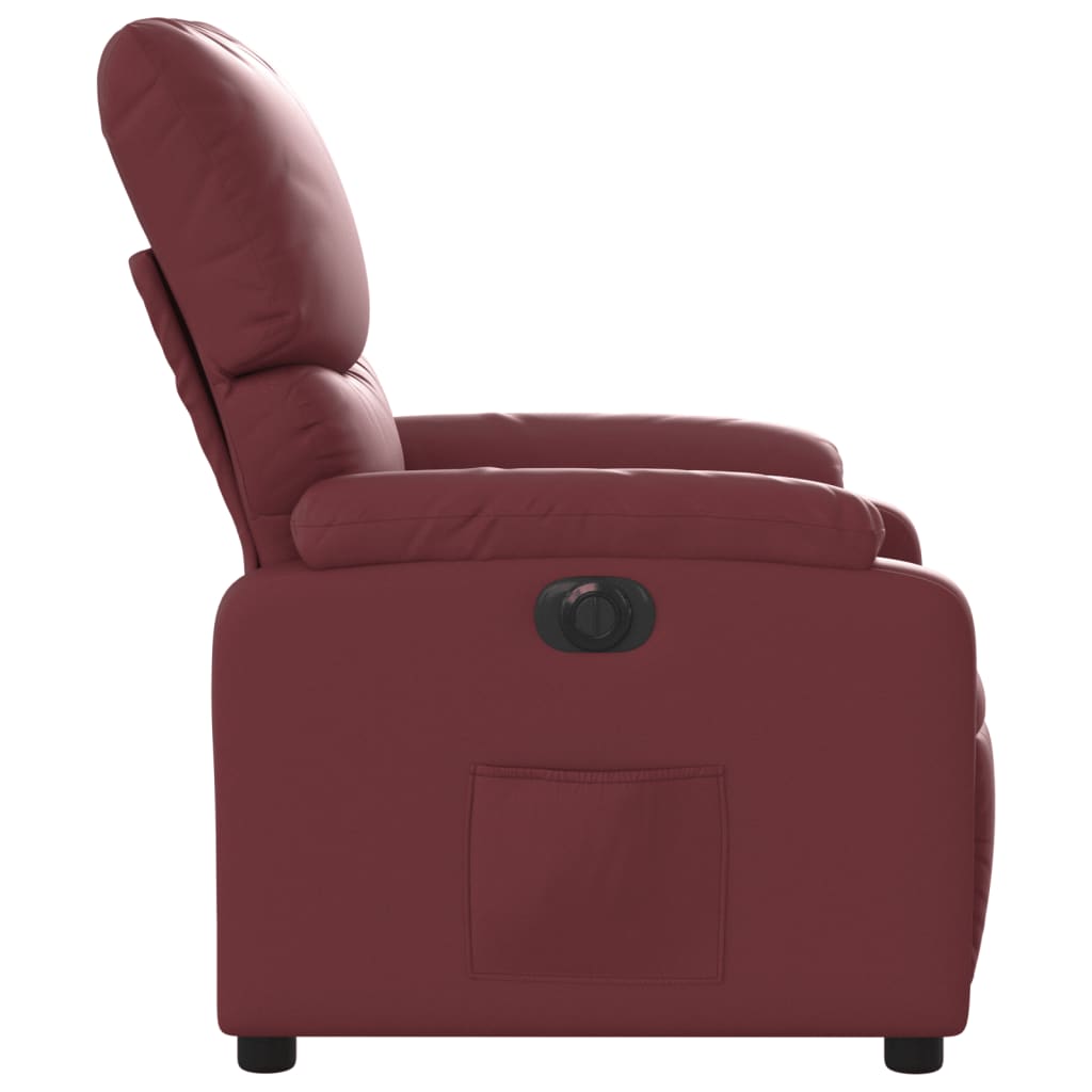 Fauteuil inclinable électrique en cuir artificiel rouge vin