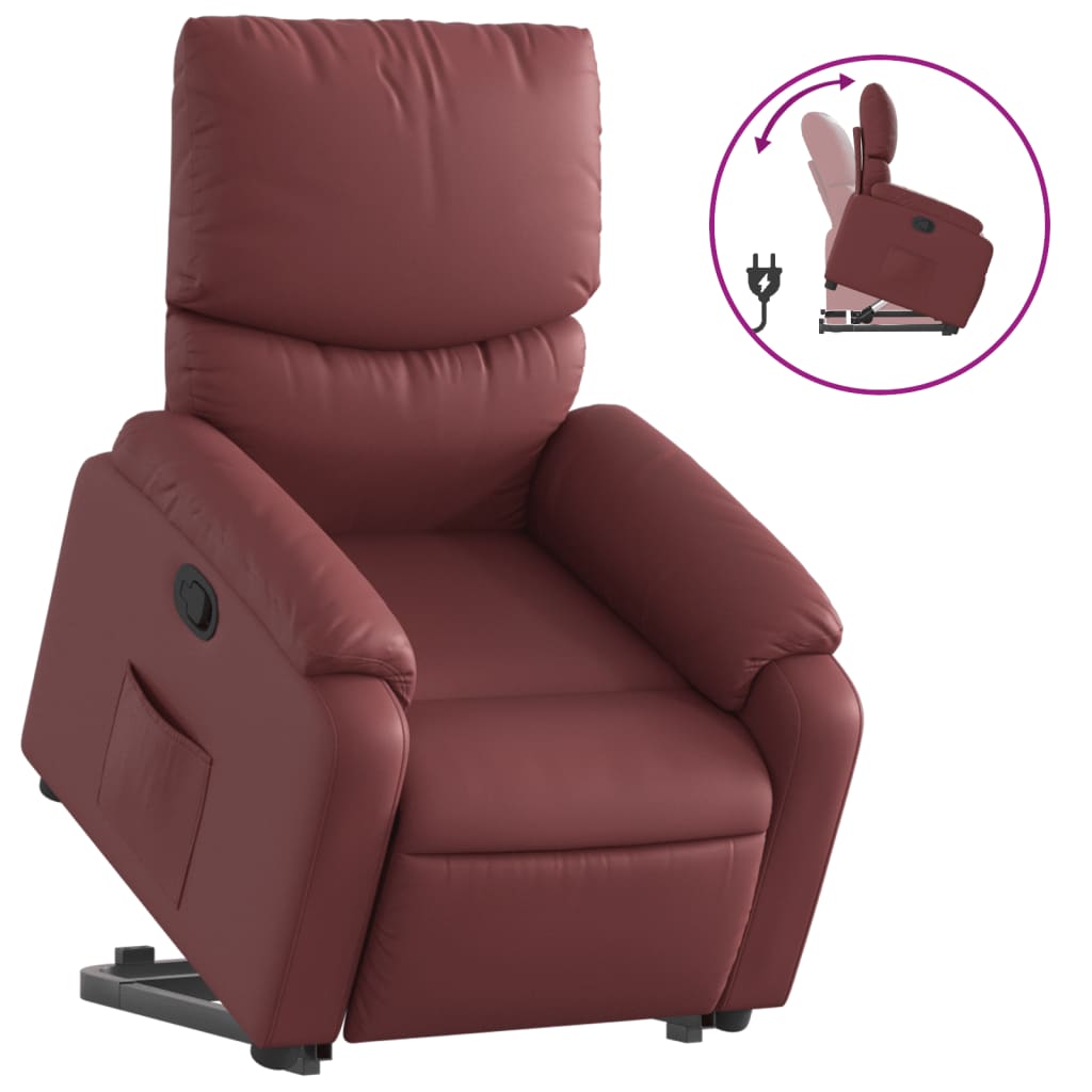 Fauteuil relax avec aide à la verticalisation en cuir artificiel rouge vin