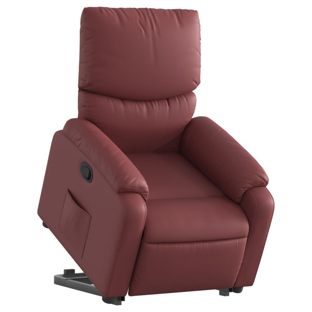 Fauteuil relax avec aide à la verticalisation en cuir artificiel rouge vin