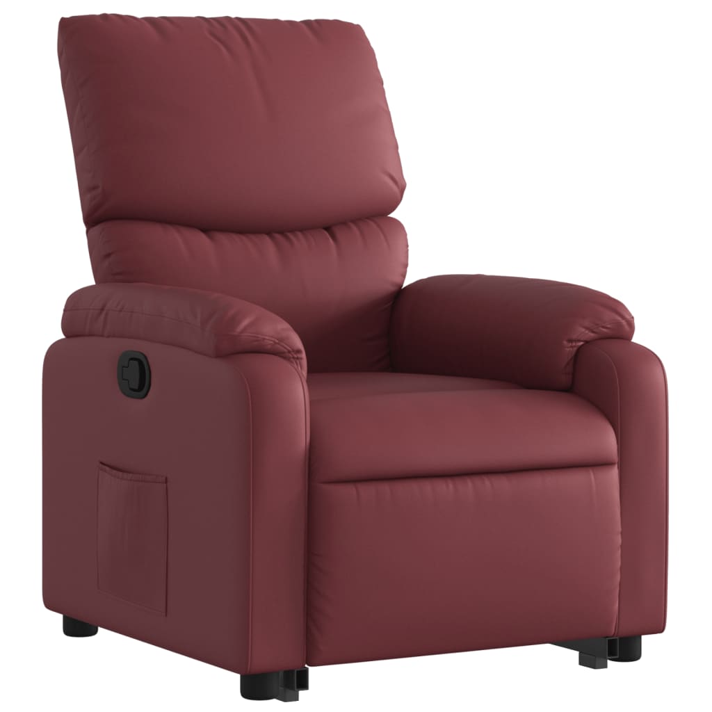 Fauteuil relax avec aide à la verticalisation en cuir artificiel rouge vin