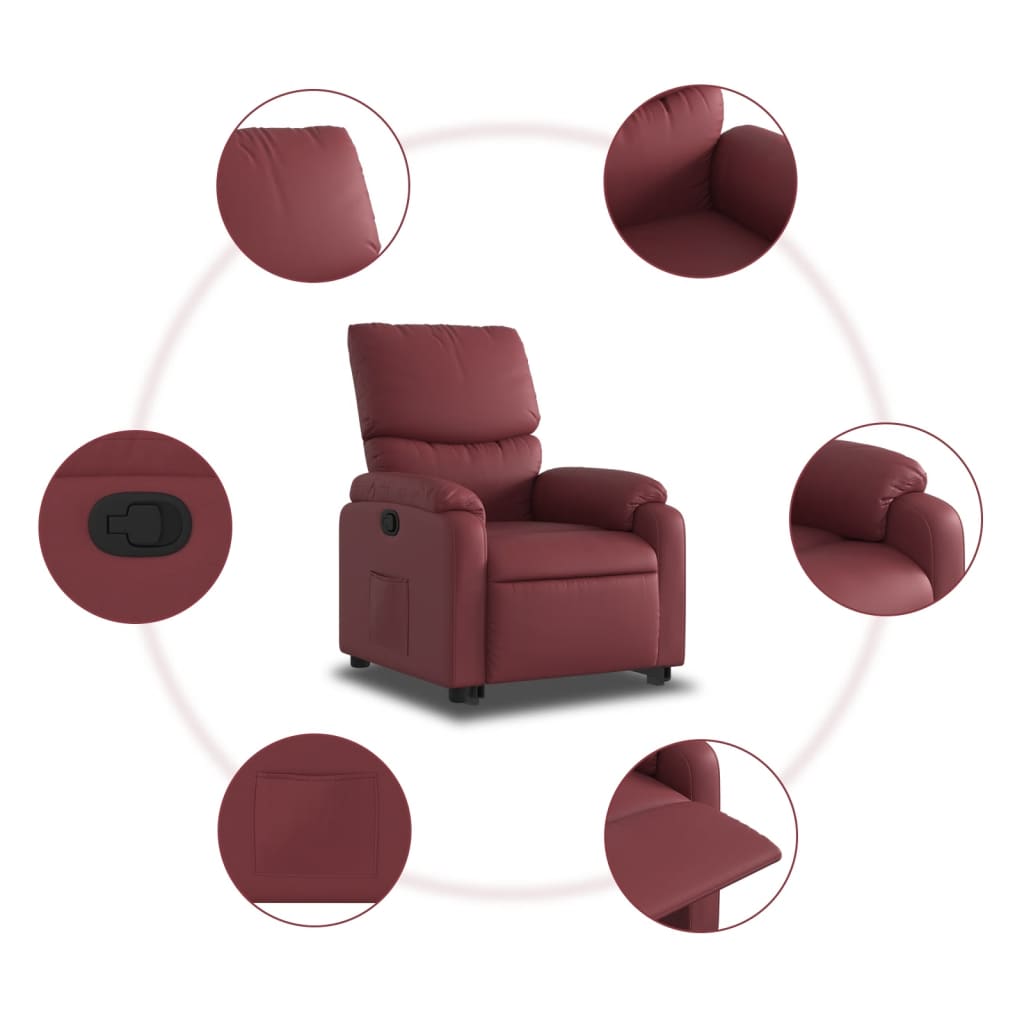 Fauteuil relax avec aide à la verticalisation en cuir artificiel rouge vin
