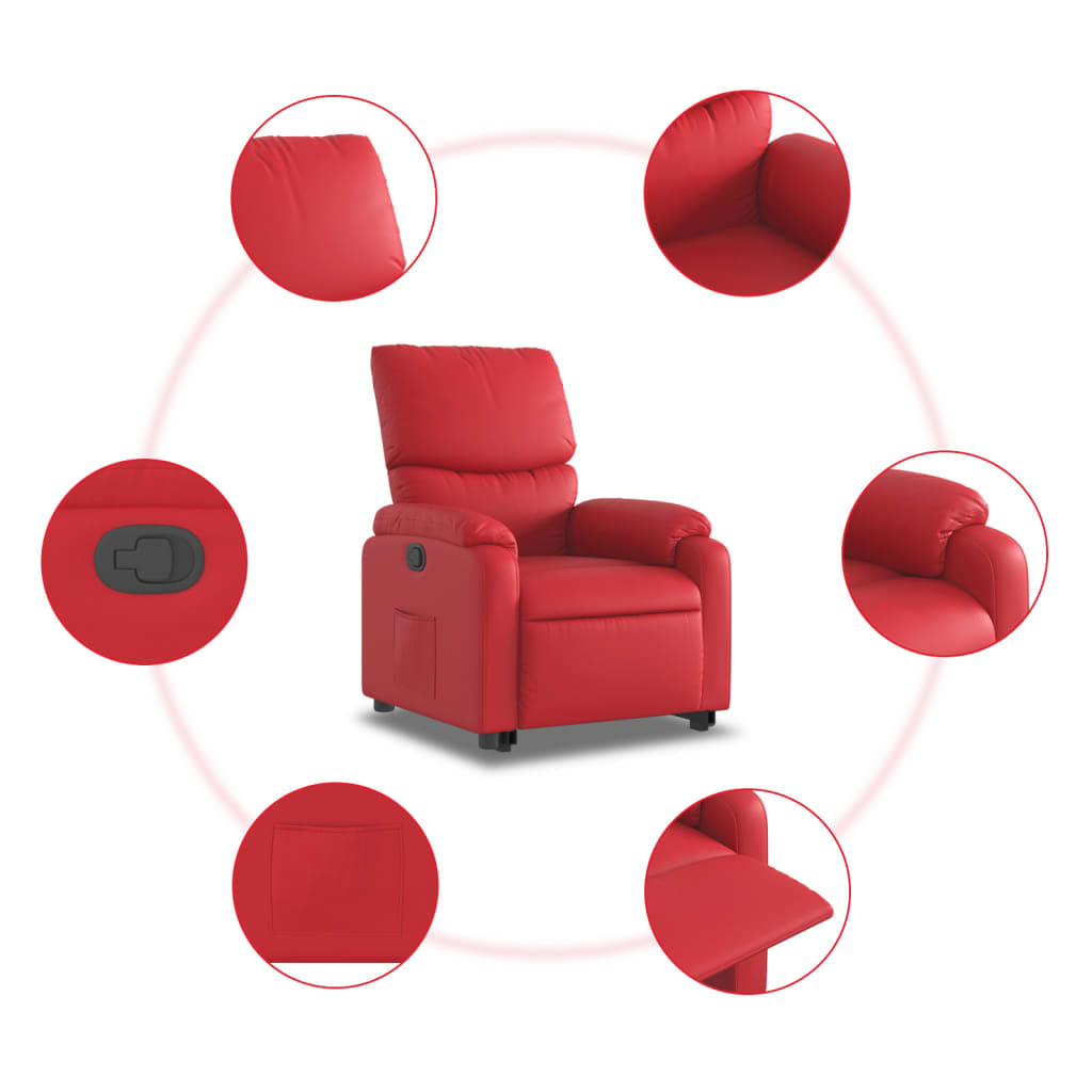 Fauteuil inclinable avec aide à la verticalisation, rouge, similicuir