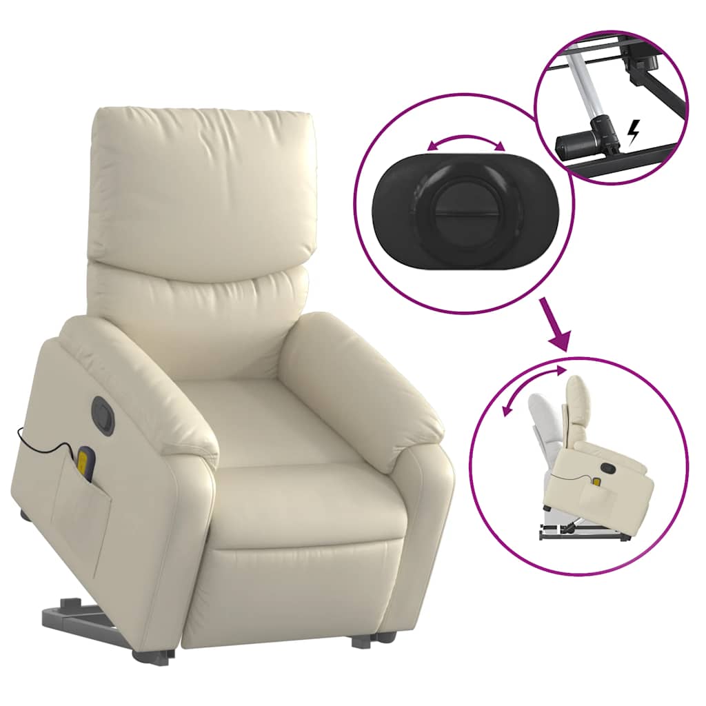 Fauteuil de massage avec aide au verticalisation en cuir artificiel crème