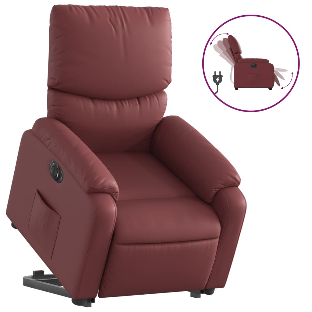 Fauteuil relax avec releveur électrique, rouge vin, cuir artificiel