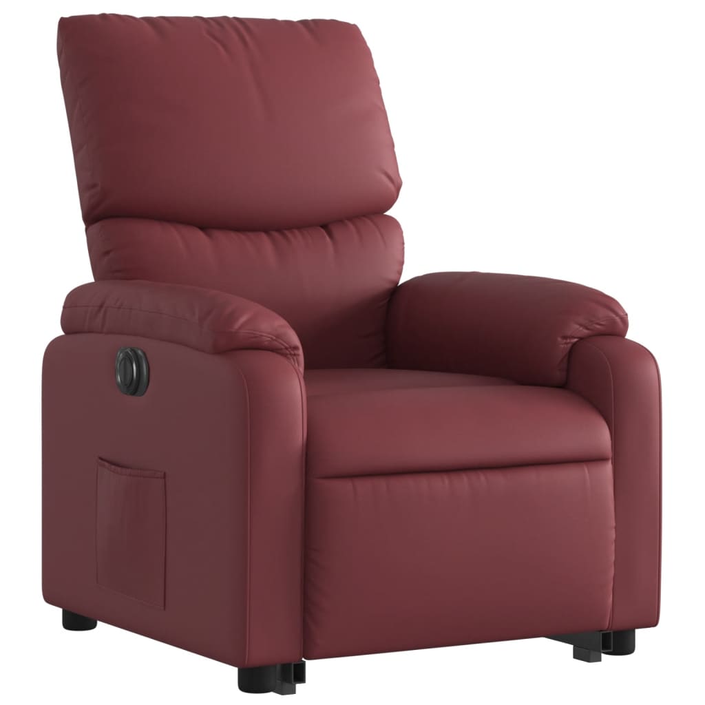 Fauteuil relax avec releveur électrique, rouge vin, cuir artificiel