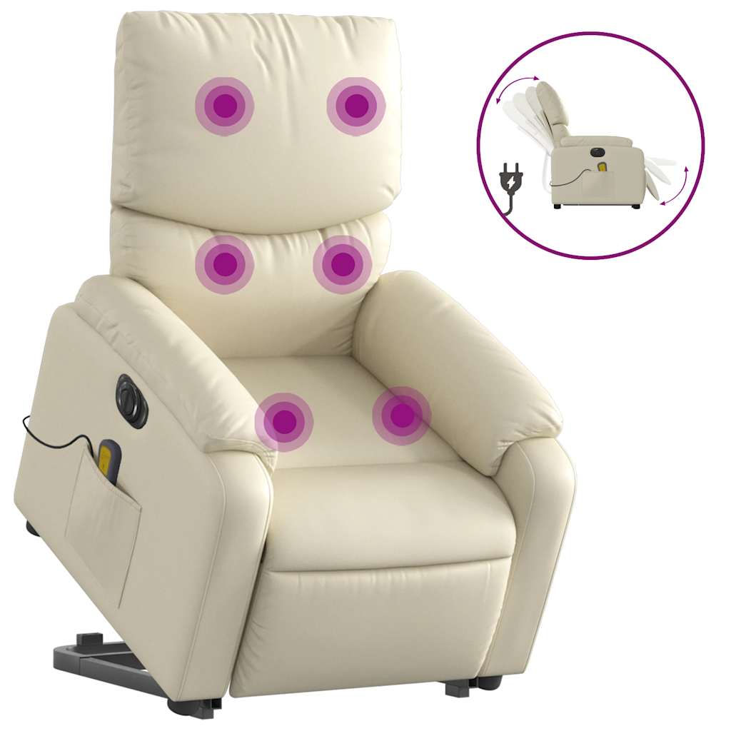 Fauteuil de massage avec aide électrique au verticalisation, couleur crème, cuir artificiel