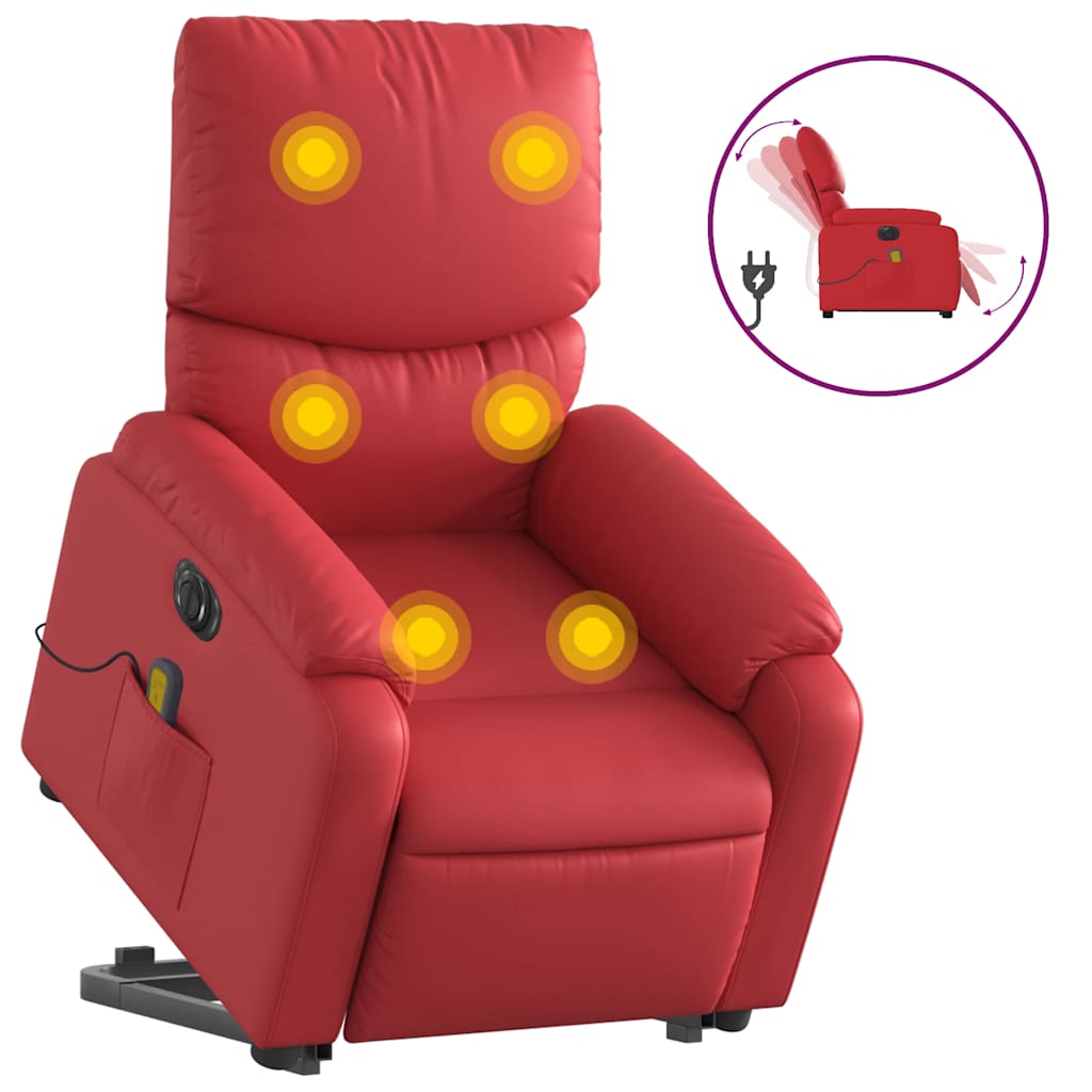 Fauteuil de massage avec aide électrique au verticalisation, rouge, cuir artificiel