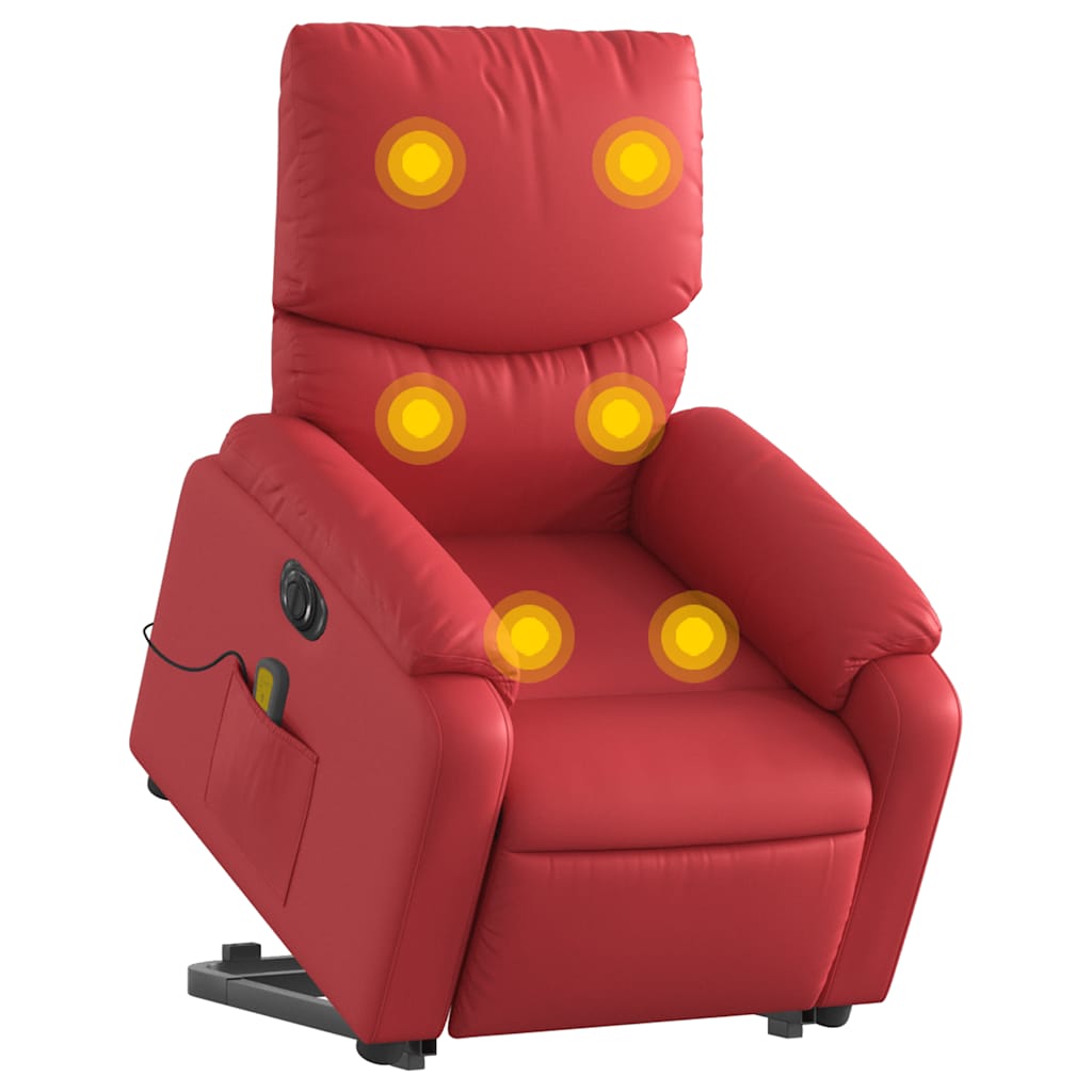 Fauteuil de massage avec aide électrique au verticalisation, rouge, cuir artificiel
