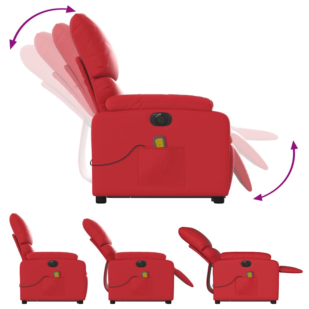 Fauteuil de massage avec aide électrique au verticalisation, rouge, cuir artificiel