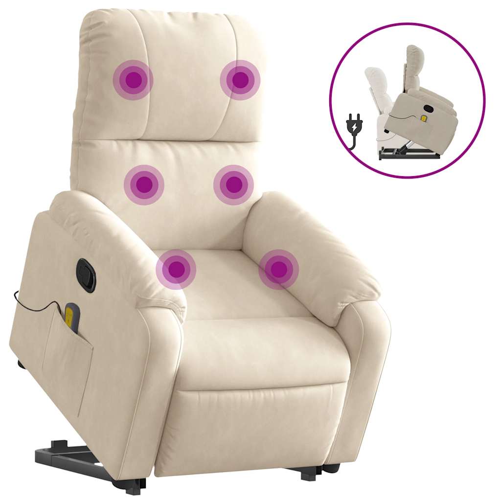 Fauteuil de massage avec aide au verticalisation en tissu microfibre beige