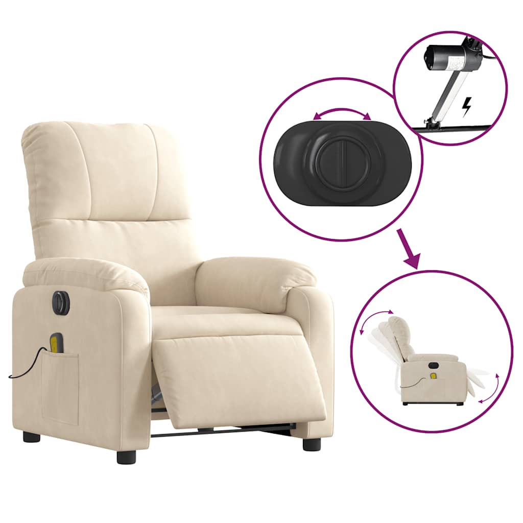 Fauteuil de massage avec releveur électrique, tissu microfibre beige