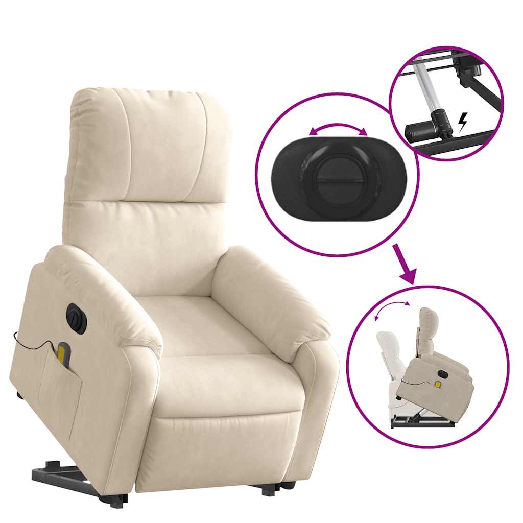 Fauteuil de massage avec releveur électrique, tissu microfibre beige